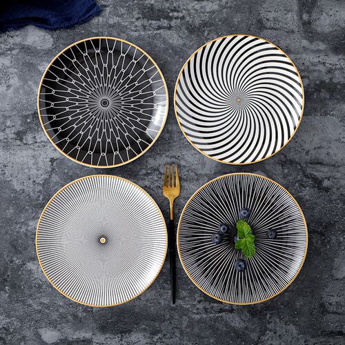 Nordic geometric pattern ceramic breakfast plate Western