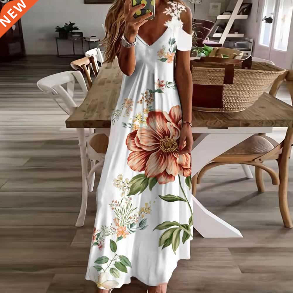 Women Summer Dress Casual Off Shoulder Bohemian Maxi Dresses图片