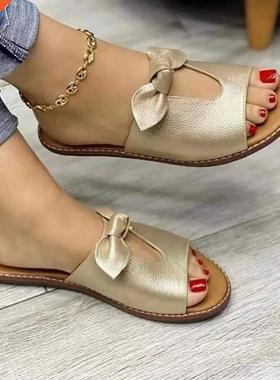 2021 New Summer New Women Leisure Fashion Bow Flat Sandals S