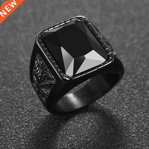 OBSEDE ndy Men Square Black Red Stone Ring Titanium Steel Re