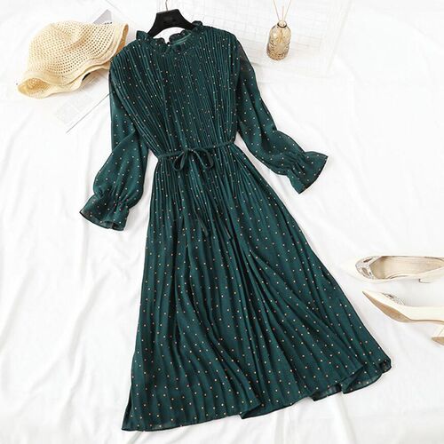 Elegant Polka Dot Women Dress Female Casual Flare Sleeve Off