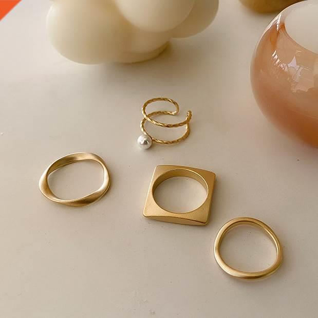 4 Pieces/set Gold Finger Rings Jewelry Women Simple Design