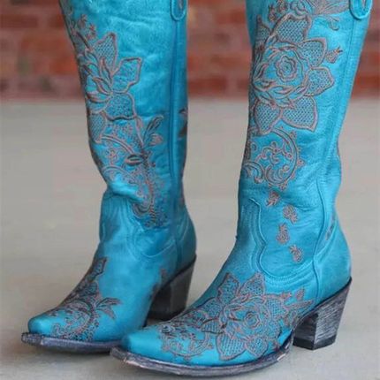 2021 Fashion Cowboy Boots Pull-on Pointed Western Boots Thic