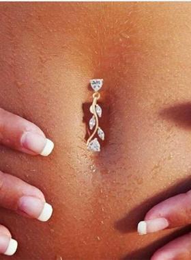 2016 Hot Sale Clear CZ Leaf Dangle Navel Belly Button Bar Ri