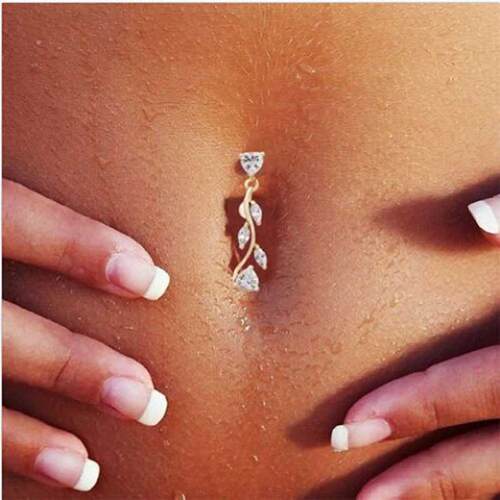 2016 Hot Sale Clear CZ Leaf Dangle Navel Belly Button Bar Ri