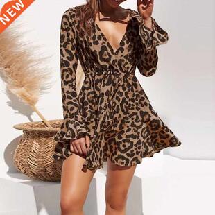 2021 Summer Chiffon Dress Women Leop Print Boho Bech Dre