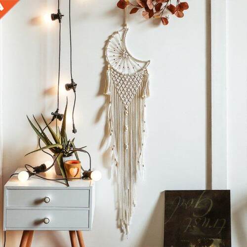 Moon Macrame Wall Hanging Tapestry Handmade Woven Boho Wall