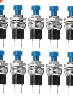 10pcs Blue Lockless 0.5A 250V AC Momentary ON/OFF 2 Pin Push
