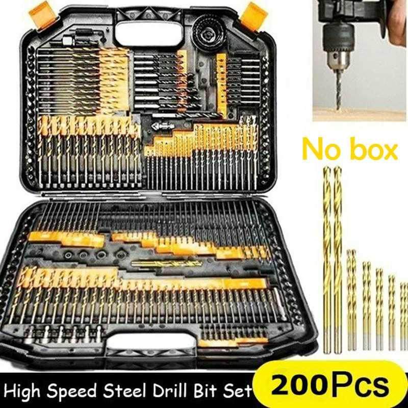 200/100/50Pcs Titanium Coated Drill Bits Set Mayitr HSS Mini
