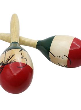 Wooden Maracas Coconut Shell Sand Hammer Shaker with Beautif