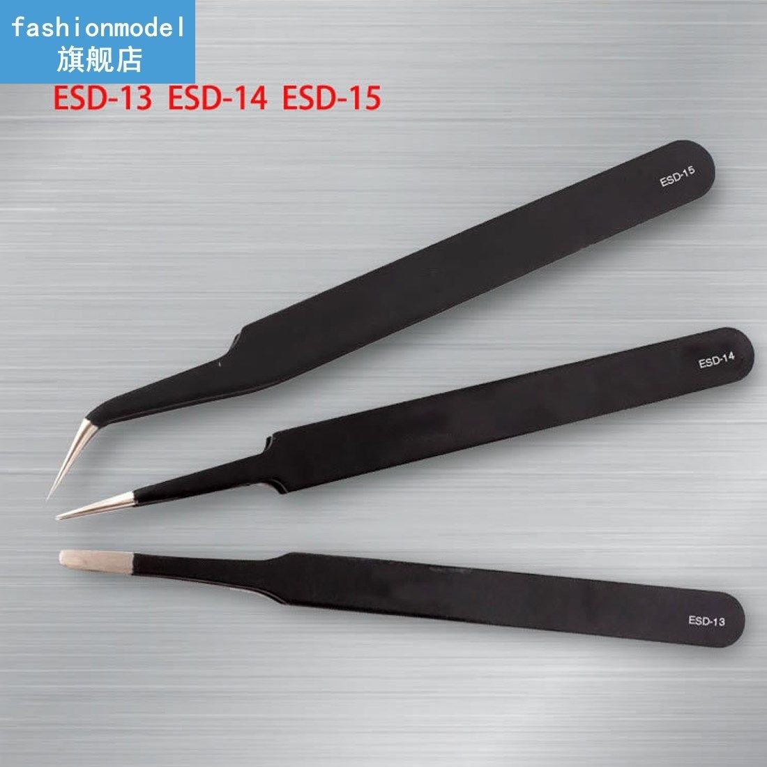1pc Safe Black Tweezers Anti-static Stainless Steel Electron