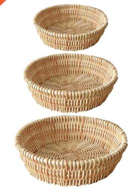 Round Hand Woven Storage Basket Desktop Storage Serving Plat