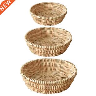 Storage Woven Hand Plat Desktop Serving Basket Round