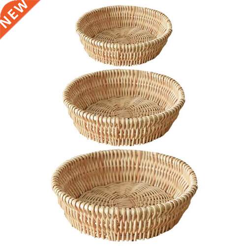 Round Hand Woven Storage Basket Desktop Storage Serving Plat