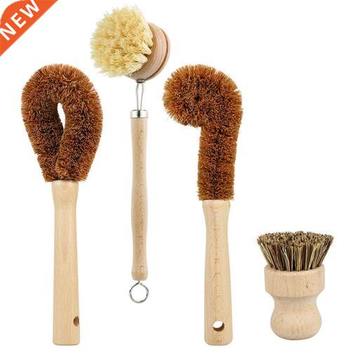 Plant Based Cleaning Brush Set 4 Piece, Beech Wood and Cocon