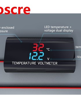 35ED DC 12V LED Digital Voltmeter Thermometer 0.28 inch Dual