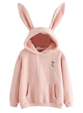 QRWR 2021 Autumn Winter Women Hoodies Kawaii Rabbit Ears Fas