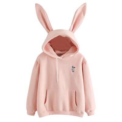 QRWR 2021 Autumn Winter Women Hoodies Kawaii Rabbit Ears Fas