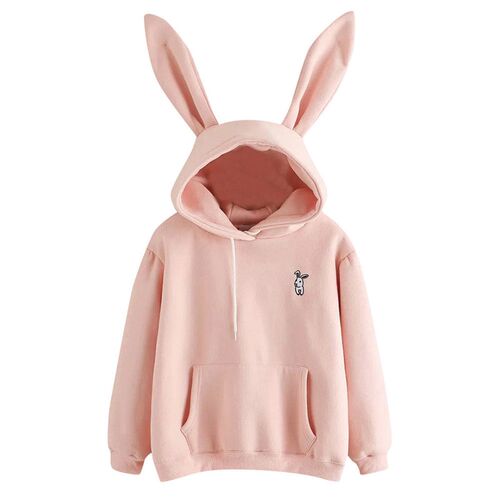 QRWR 2021 Autumn Winter Women Hoodies Kawaii Rabbit Ears Fas