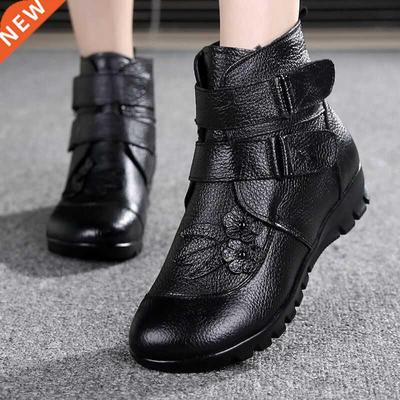 High Quality Genuine Leather Boots Female Winter Plush Shoes