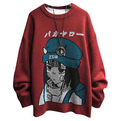 Couple Cartoon Print Sweater Japanese Knitting Pullovers Rou