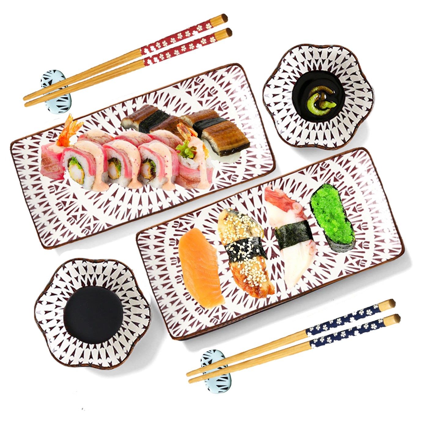 Ceramic Sushi Serving Tray Sets 2, 8 Pieces Japanese Style