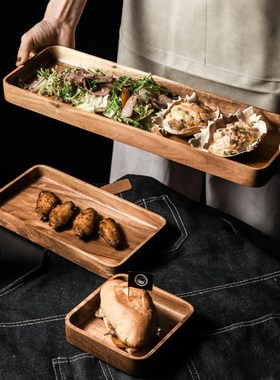 1Pcs Acacia Wood Serving Tray Square Rectangle Breakfast