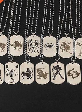 Stainless Steel 12 Horoscope Zodiac Sign Silver Color Pendan