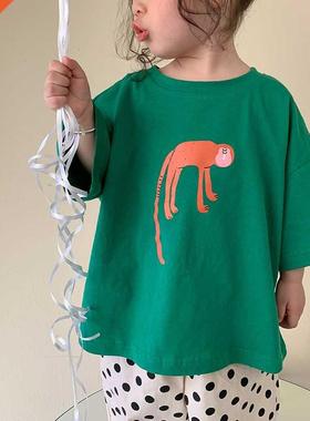 Spring Unisex cartoon animal printing long sleeve Tees Kids