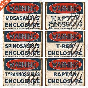 Dinosaur Metal Tin Sign Warning Raptor Enclosure Classic Mov