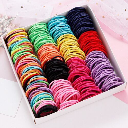 100PCS/Set New Girls Candy Colors Nylon Basic Elastic Hair B