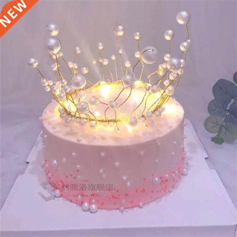Metal Pearl Prncess Crown Cake Topper Shny Artfcal Pear