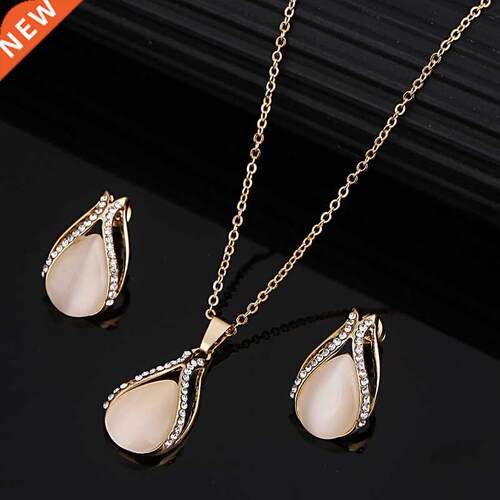Fashion Golden Plated Opal Jewelry Sets For Woman Cubic Zirc