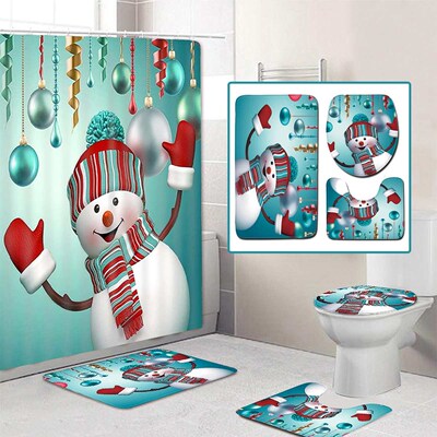 Merry Christmas Bathroom set Snowman Santa Father Bell Elk