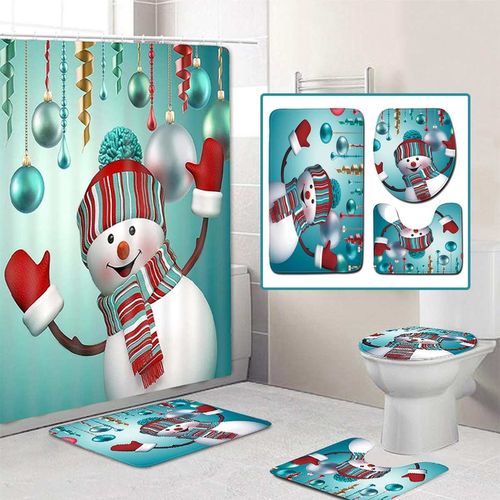 Merry Christmas Bathroom set Snowman Santa Father Bell Elk