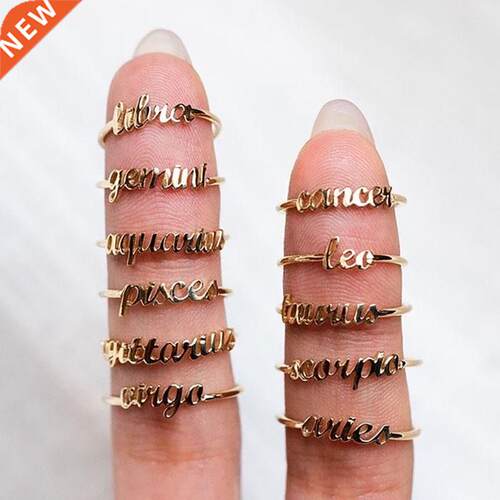 Minimalist thin Open Gold 12 Star Signs Finger Rings