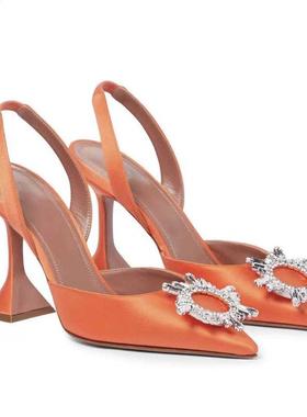 2022 New crystal buckle rhinestone high-heeled sandals with