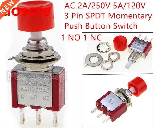 AC 2A/250V 5A/120V 3 Pin SPDT Momentary Push Button Pushbutt