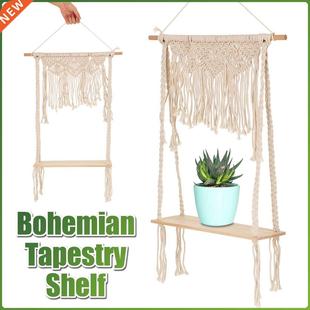 Bohemian Handmade Wooden Wall Hanging Tassel Floating Shelf