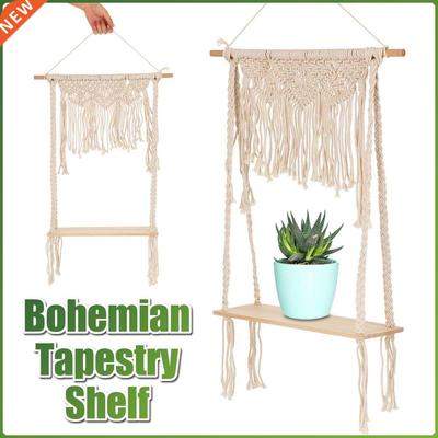 Bohemian Handmade Wooden Wall Hanging Tassel Floating Shelf