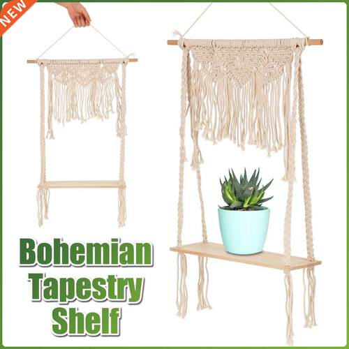 Bohemian Handmade Wooden Wall Hanging Tassel Floating Shelf