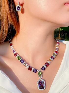 CWWZircons Multi Color Purple Cubic Zirconia Big Square Drop