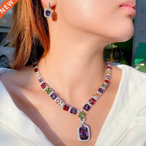 CWWZircons Multi Color Purple Cubic Zirconia Big Square Drop