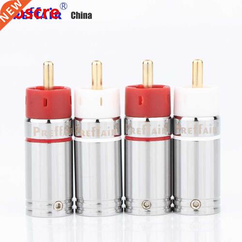 Preffair 4Pcs Pure Copper Star Line Silver Plated RCA Plugs