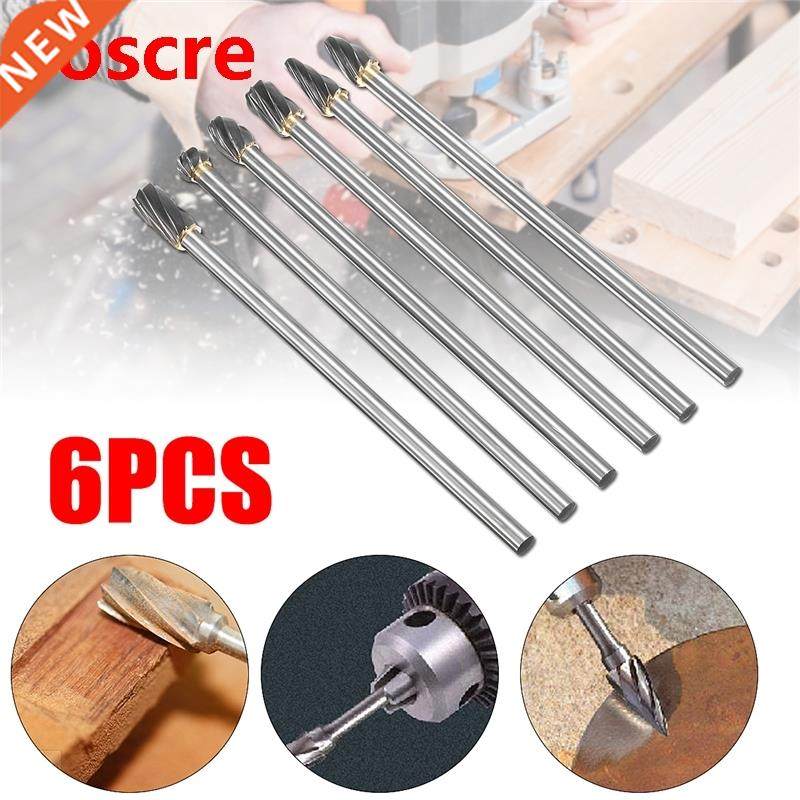6Pcs Rotary Files Burrs Double Cut High Tungsten Carbide Alu