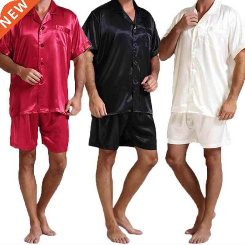 Plus Size Summer Fashion Men Silk Satin Pajamas Sets Soft Sl