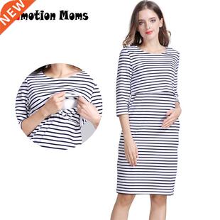 Emoton Moms Cotton Strped Pregnancy Nursng Dress for Preg