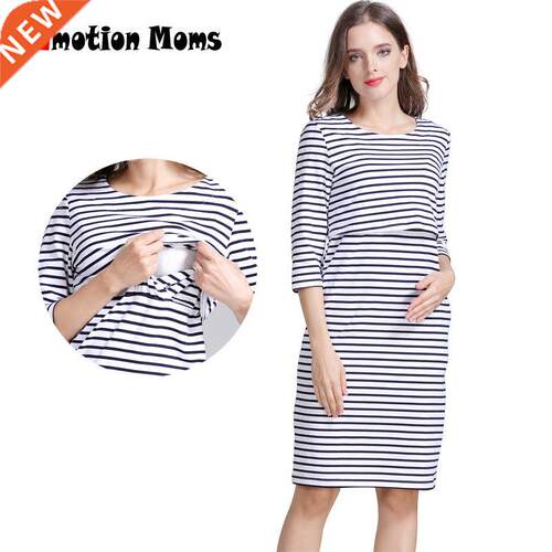 Emoton Moms Cotton Strped Pregnancy Nursng Dress for Preg