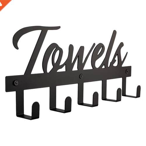 RecabLeght Towel Holder Black Rack Wall Mounted Hanger Shelf