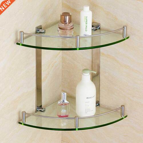 Modern Bathroom Glass Corner Shelf 2 Layer Wall Mounted Shel
